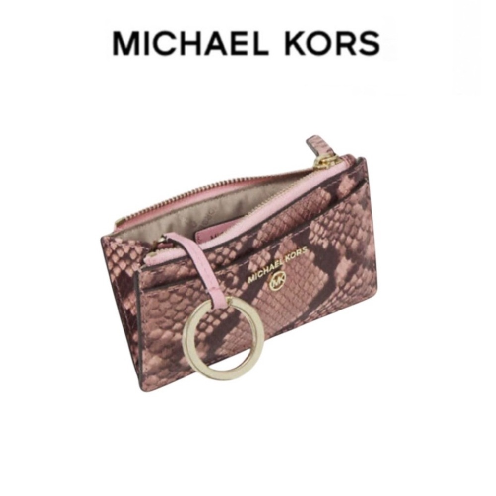 🎀Michael Kors Leather Pink Snake Print Key & Card Holder
